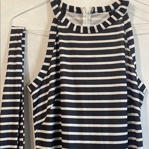 NWT L “The Bailey” b/w striped capri jumpsuit